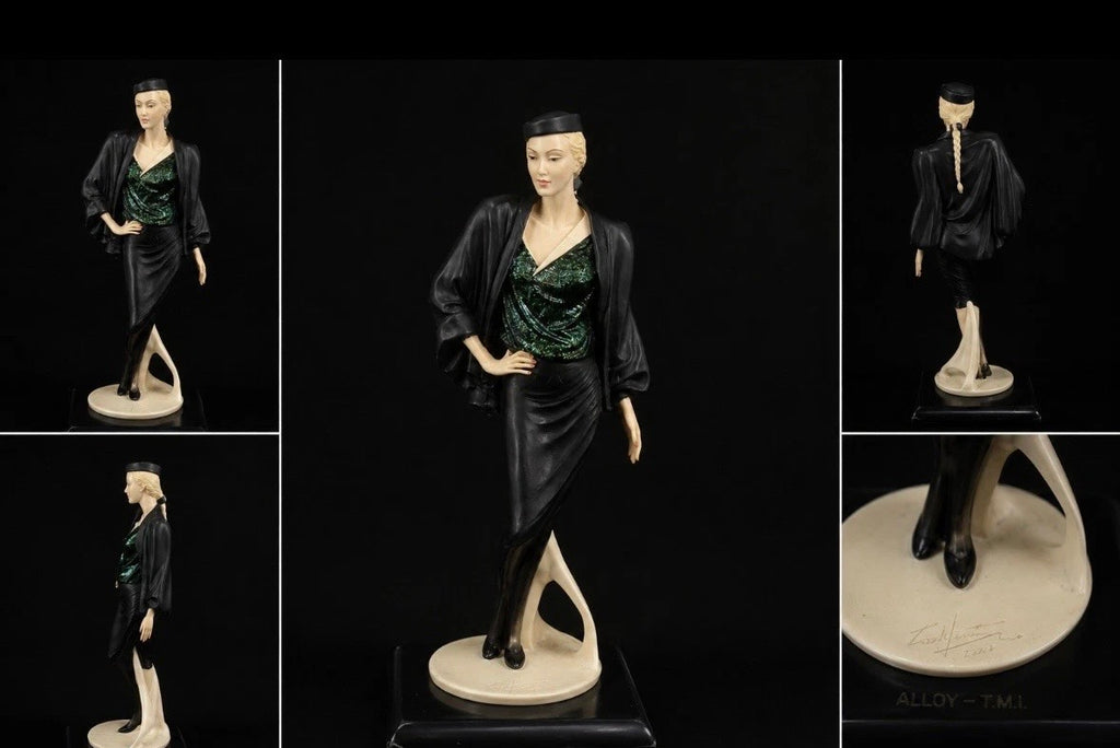 Figurine femme Art Déco signée Vittorio Tessaro — 1987, H. 24 cm