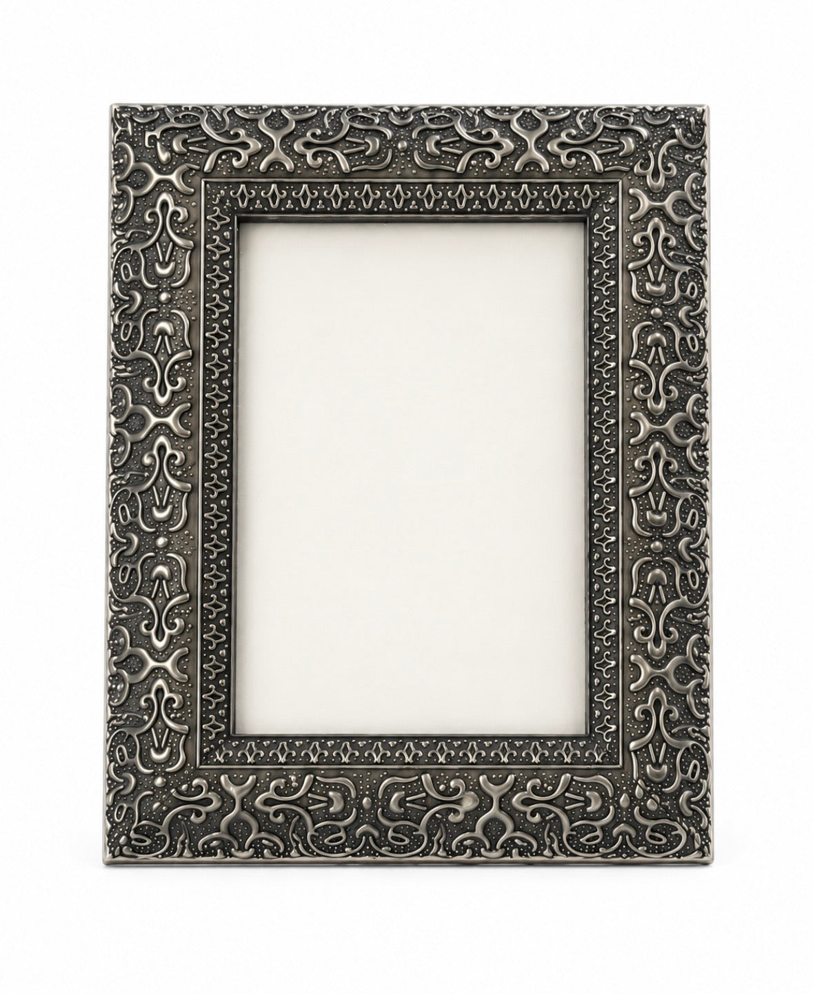 Cadre photo décoratif en métal finition étain – Style Art nouveau