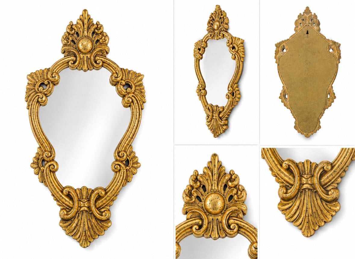 Miroir mural baroque italien doré – Florence, années 1960-1970
