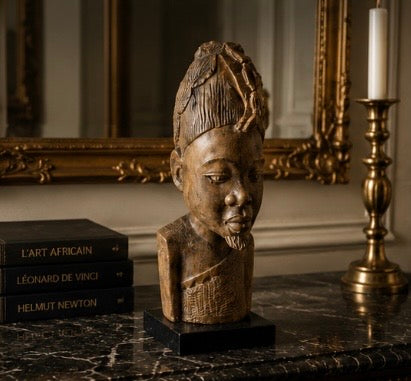 Buste Africain Vintage en Bois Sculpté à la Main – Sculpture Artisanale