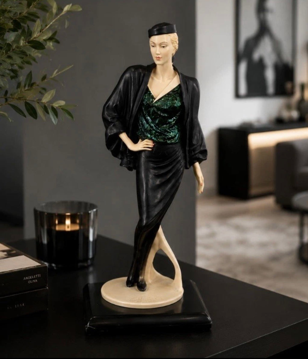 Figurine femme Art Déco signée Vittorio Tessaro — 1987, H. 24 cm