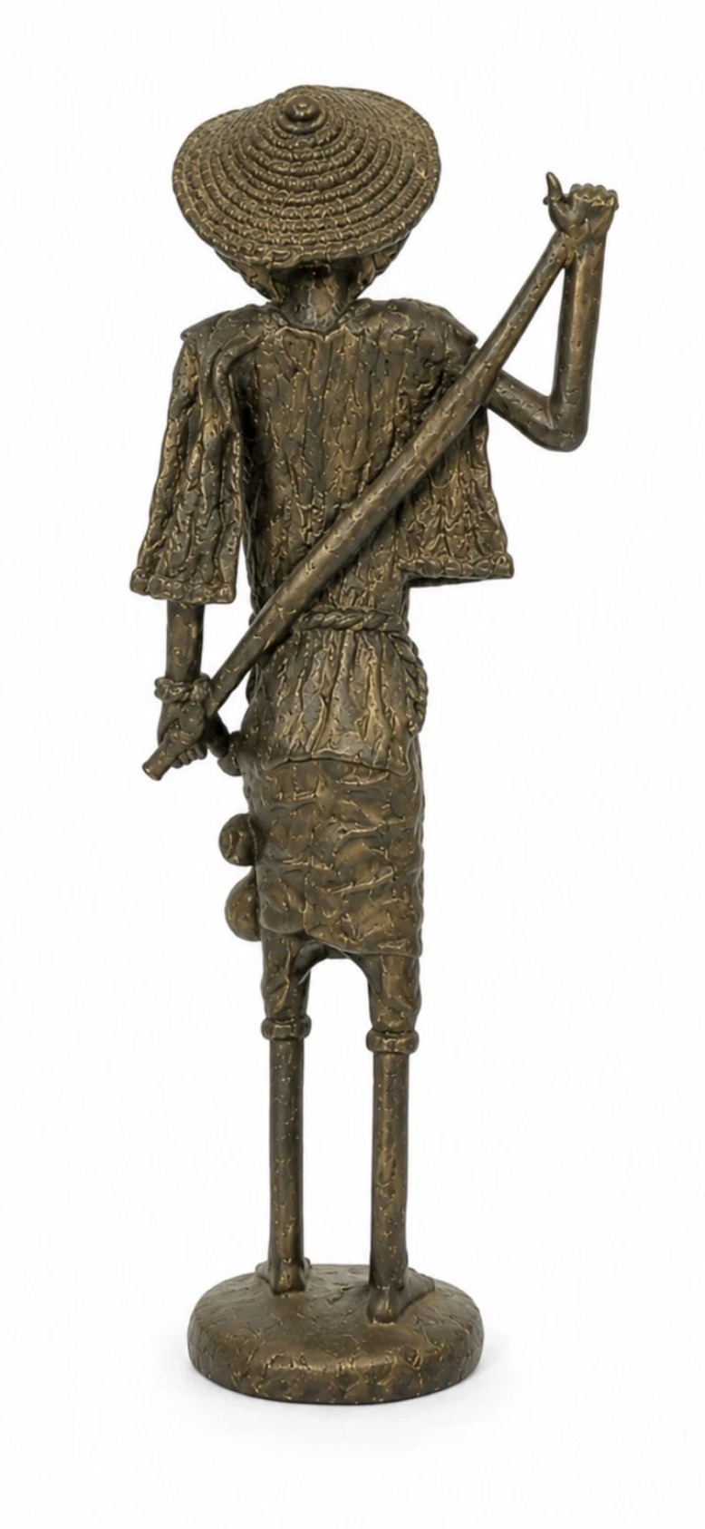 Statue africaine vintage en bronze — Personnage au bâton, patine ancienne, H. 31 cm