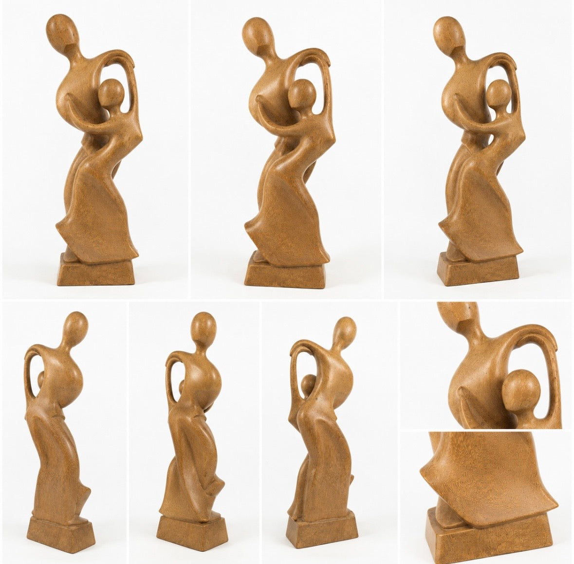 Sculpture abstraite « Maternité » en bois massif – 32 cm