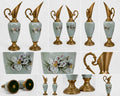 Paire de vases aiguières vintage en céramique et métal doré – 25 cm