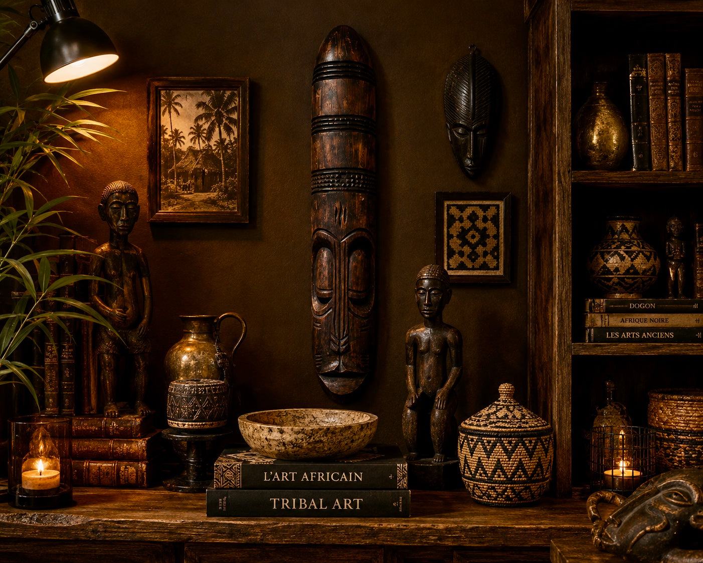 Grand Masque Africain en Bois Sculpté à la Main