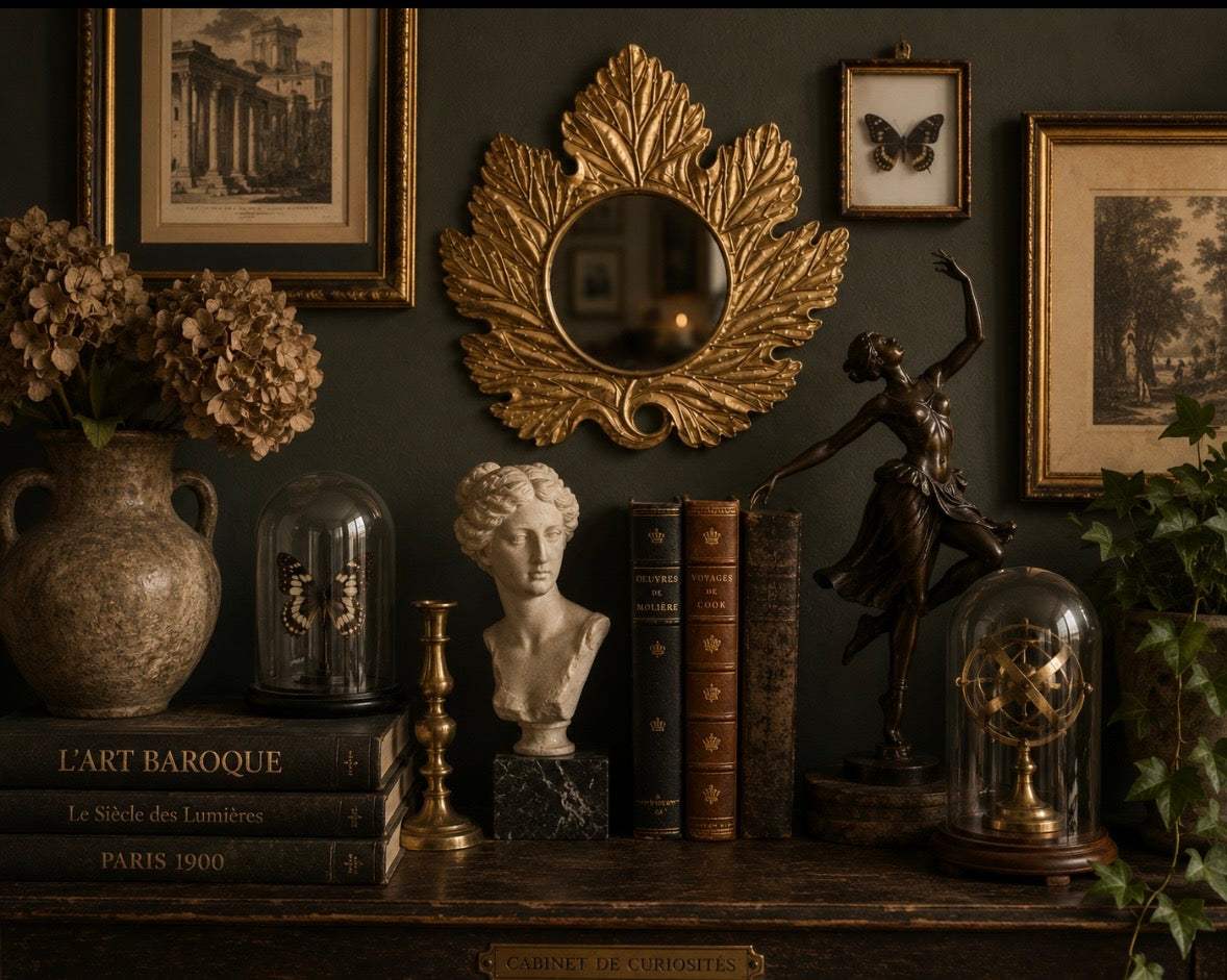 Miroir Vintage Mural Feuille Dorée – Hollywood Regency / Nature Chic – 27 cm