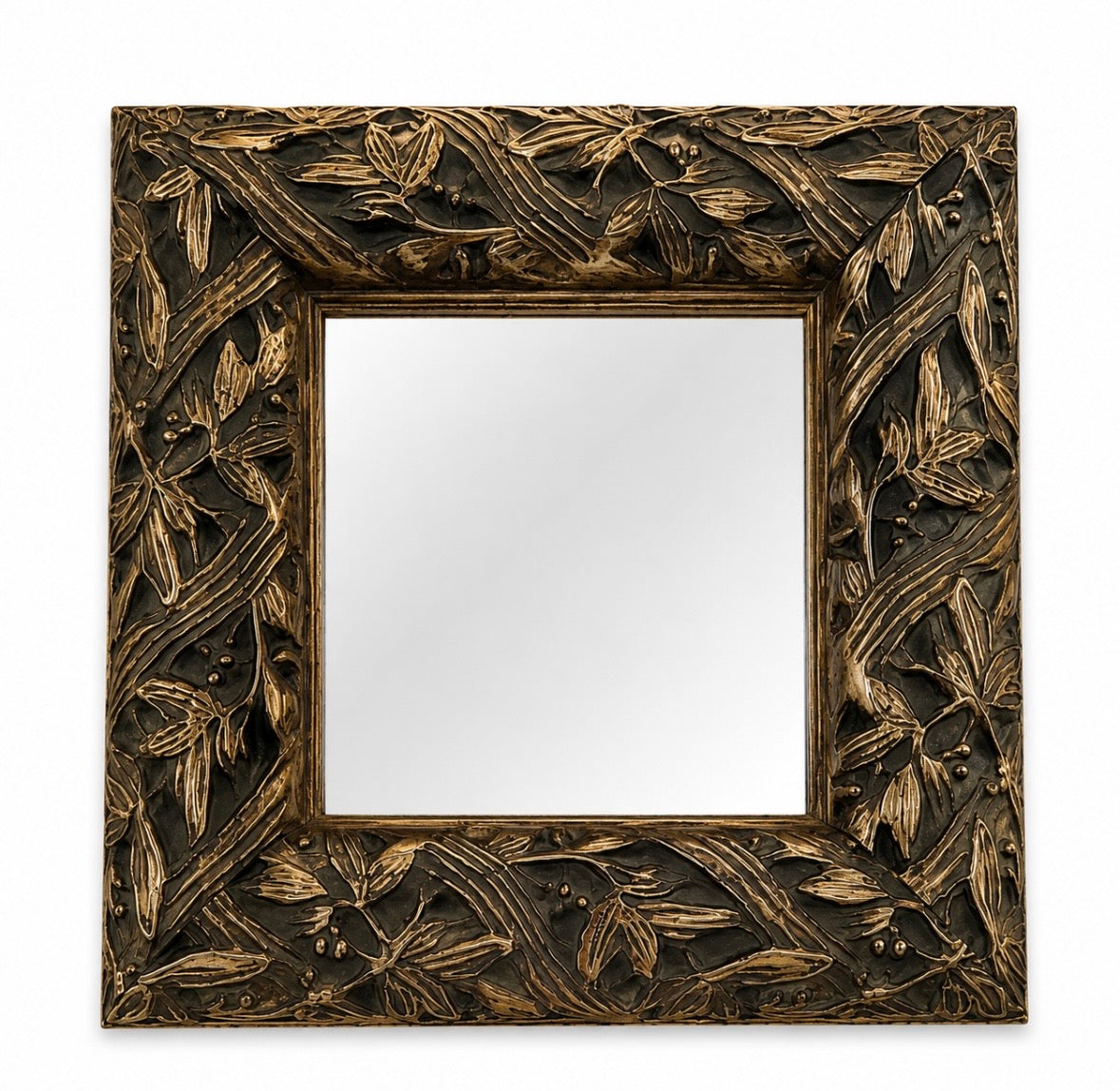 Miroir carré décoratif à décor végétal en relief – Style Art nouveau