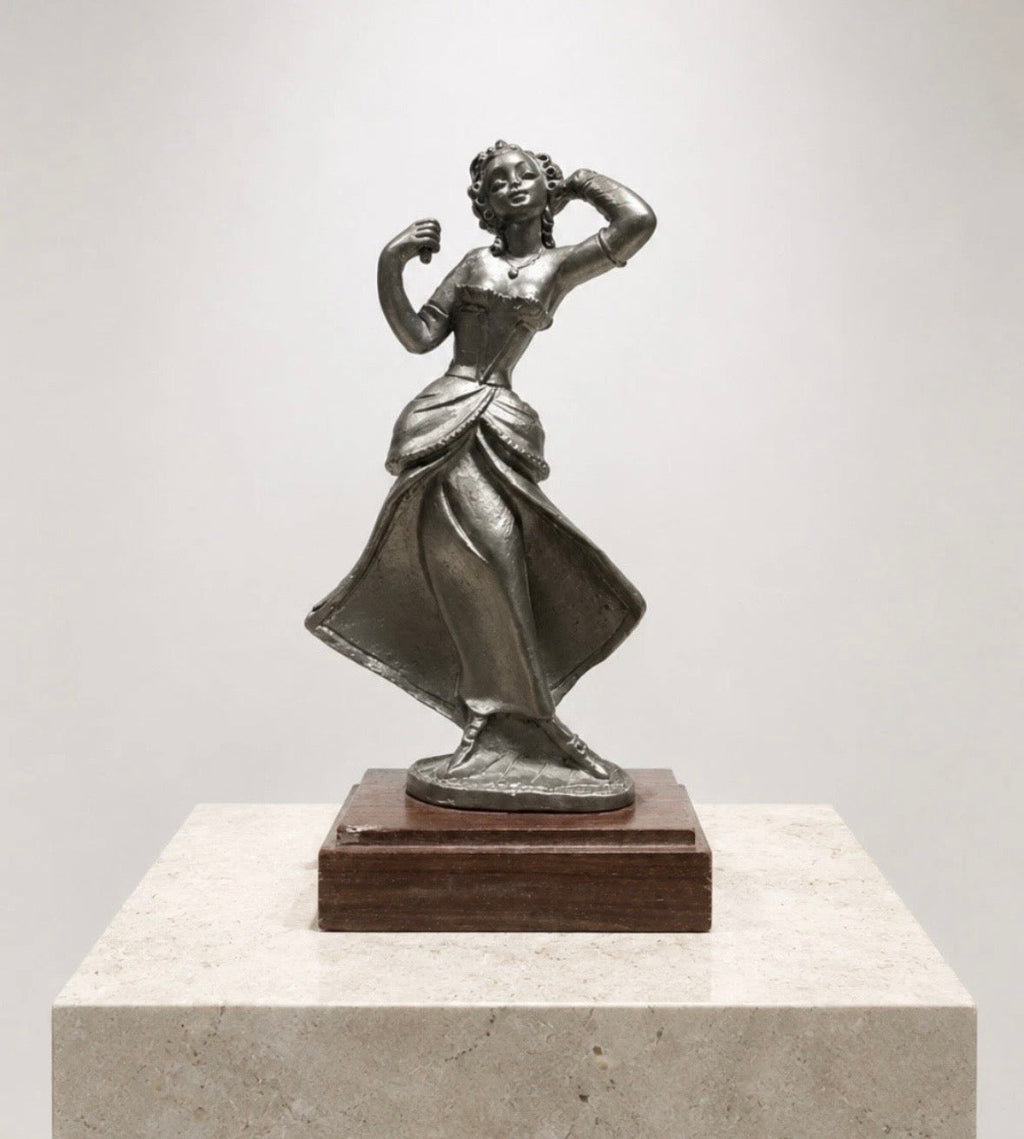 Statuette Danseuse Peltro Italie Vintage — Étain Cisélé Main, Made in Italy