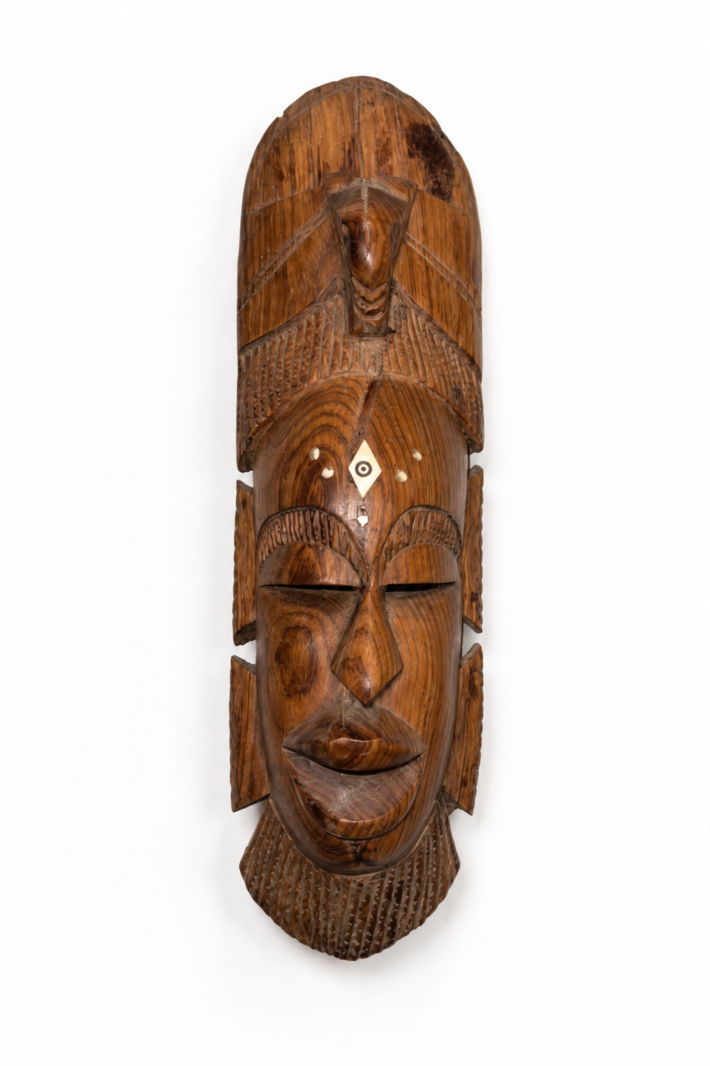Masque mural africain sculpté en bois – Décoration vintage artisanale