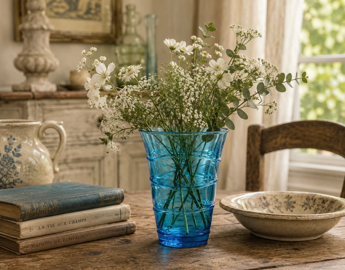 Vase Bormioli Rocco en verre bleu – Design italien vintage