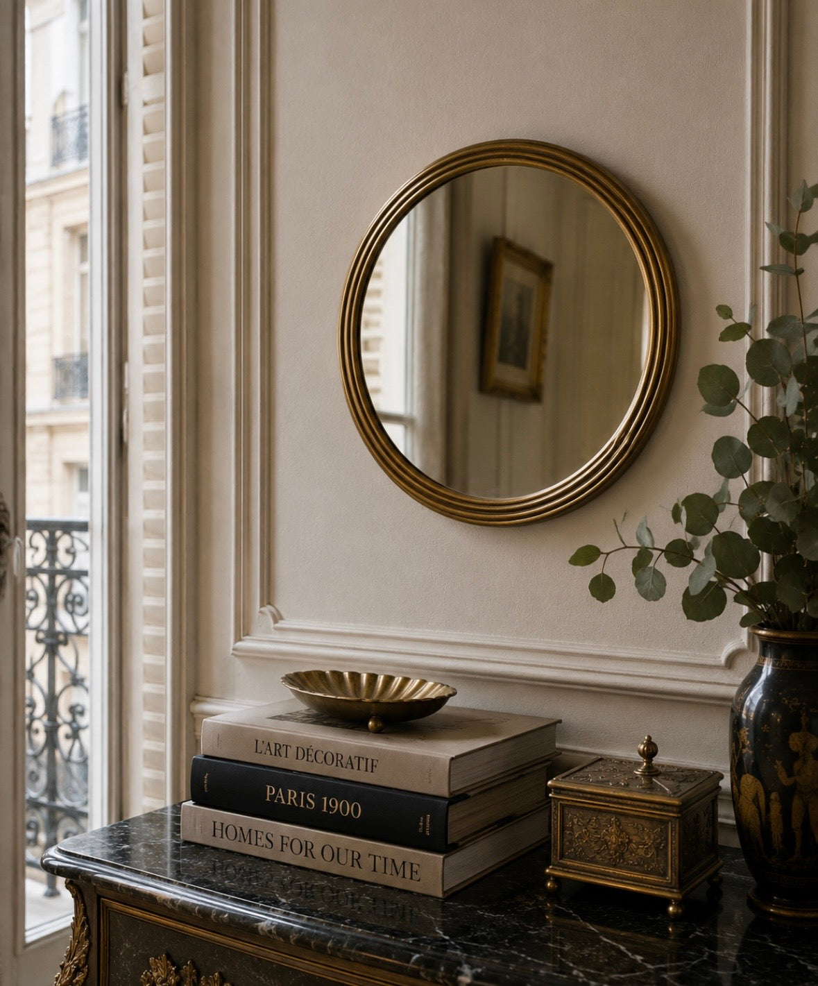 Miroir rond vintage en métal doré – Italie, années 1960-1970