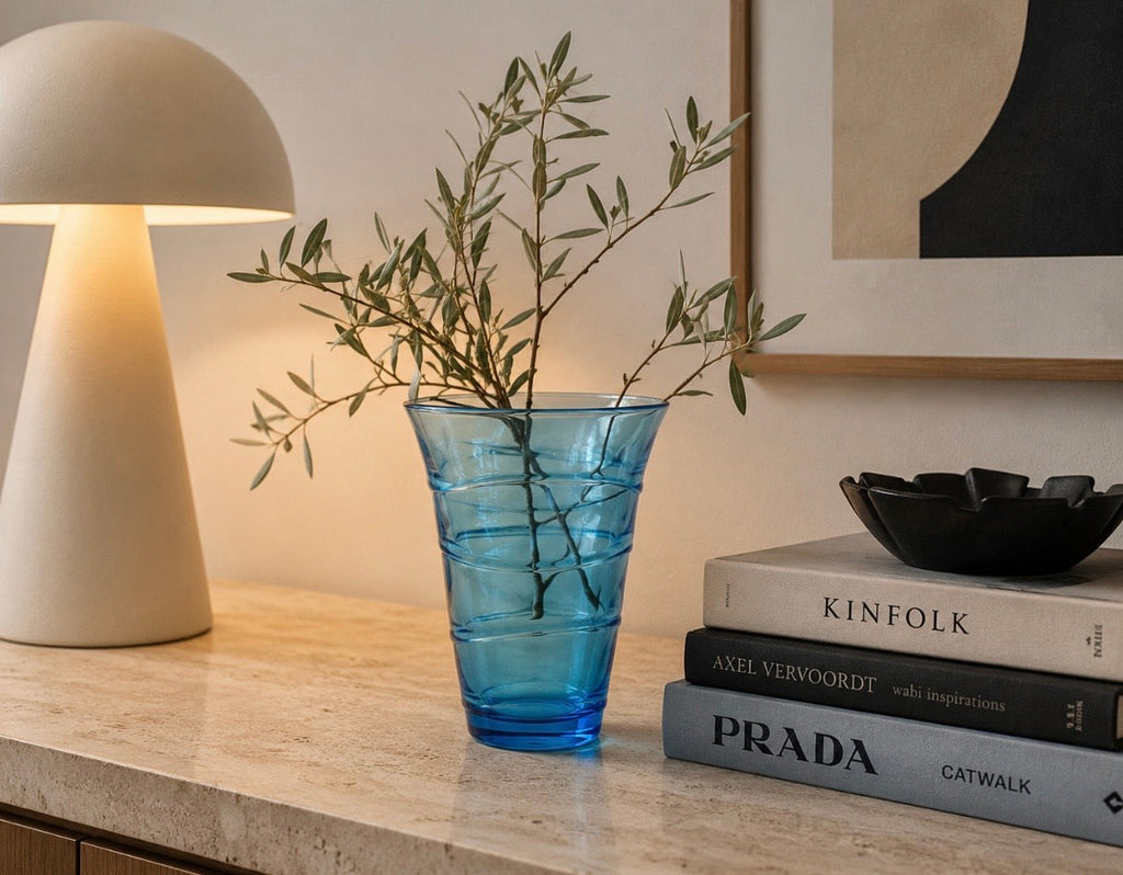 Vase Bormioli Rocco en verre bleu – Design italien vintage