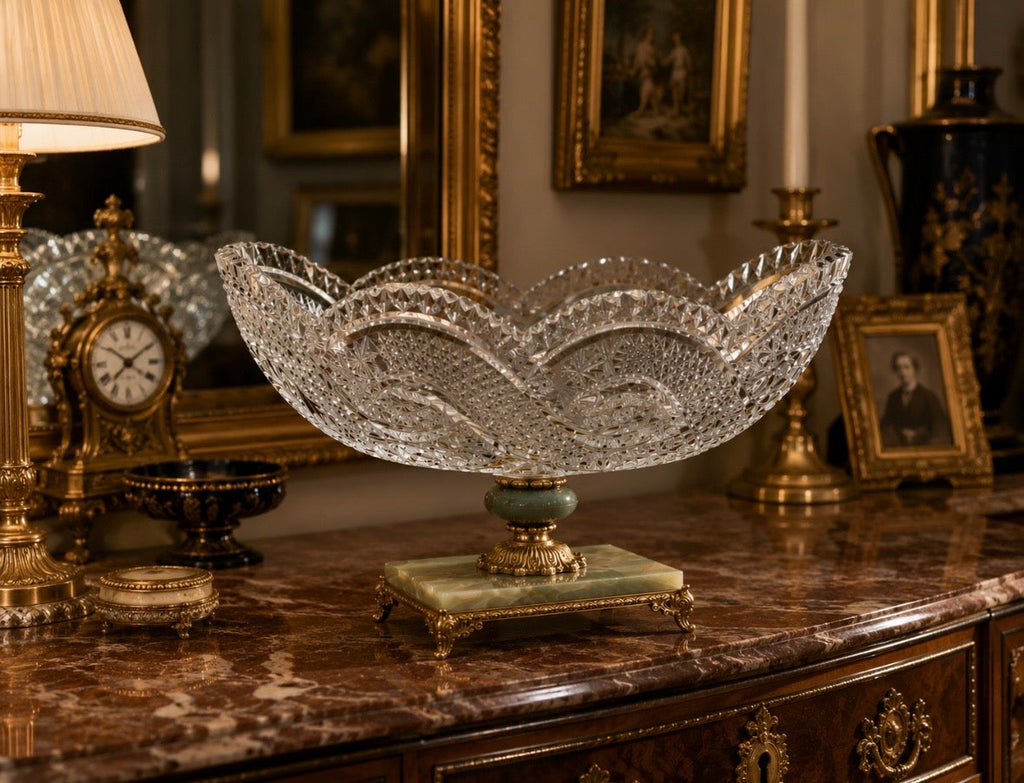 Coupe en Cristal Taillé sur Socle Onyx et Bronze Doré