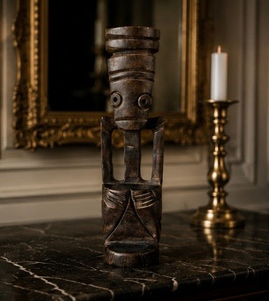 Sculpture Africaine Vintage en Bois Sculpté – Design Tribal Géométrique