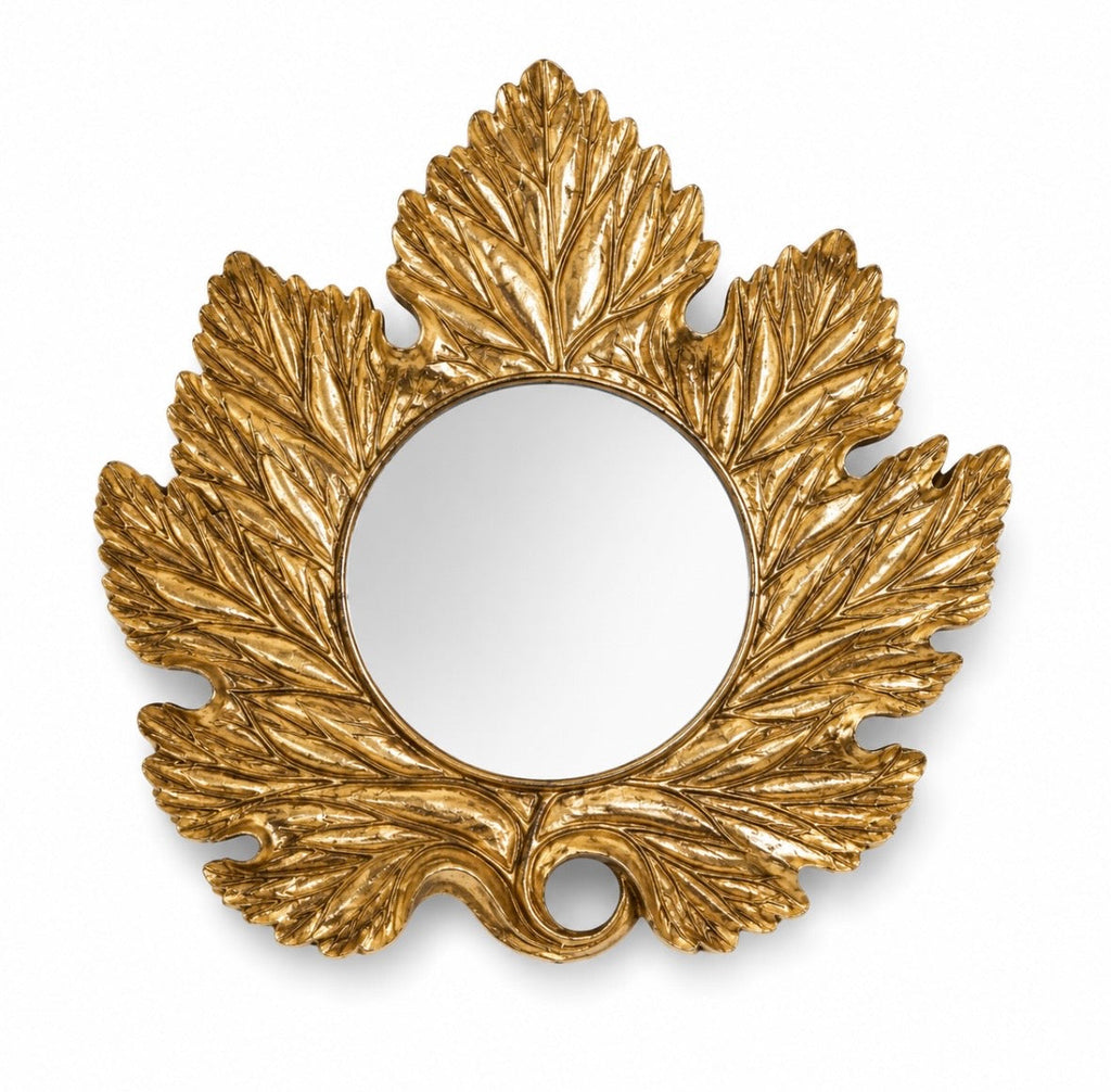 Miroir Vintage Mural Feuille Dorée – Hollywood Regency / Nature Chic – 27 cm