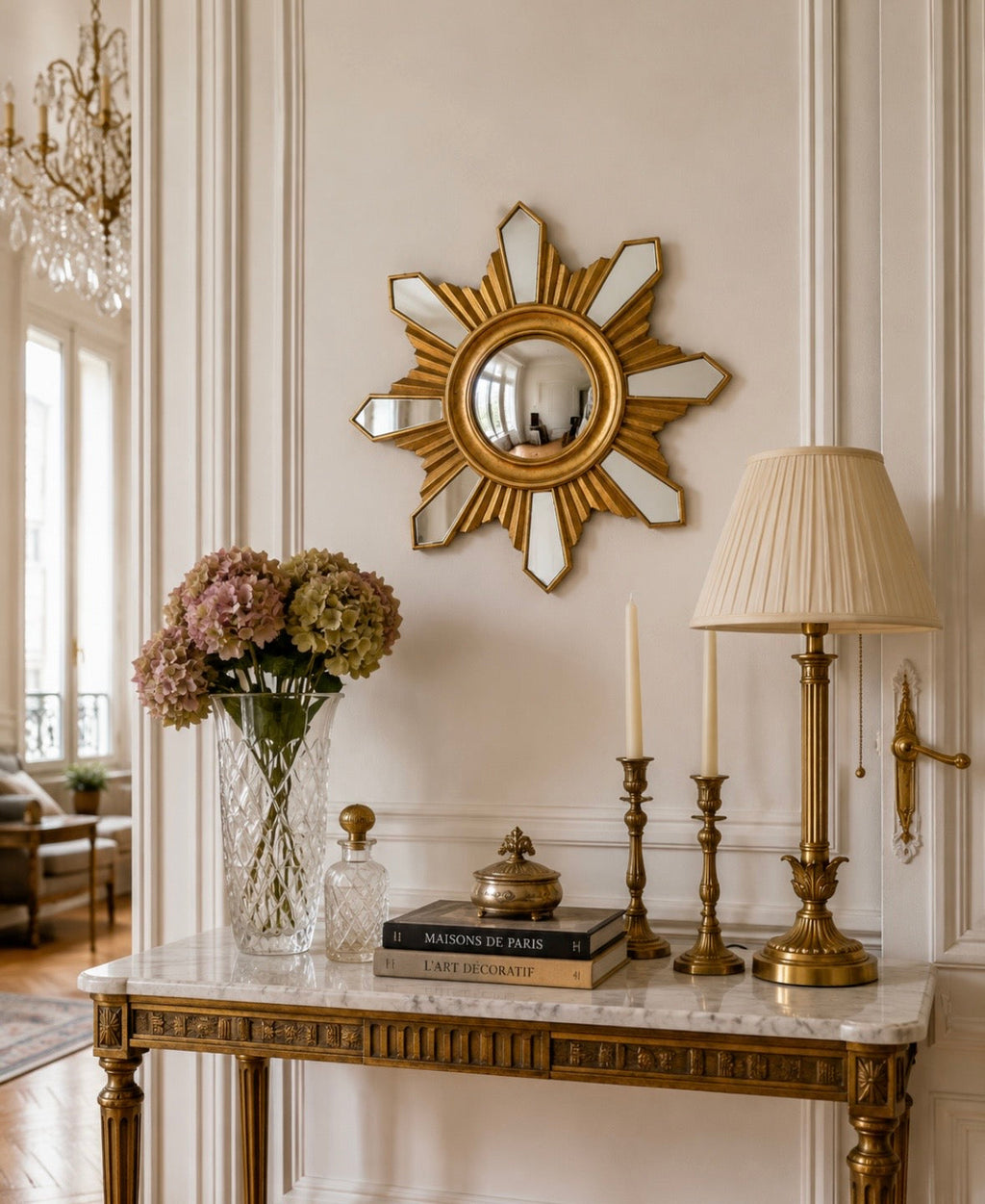 Miroir soleil vintage doré – 30 cm – Esprit Hollywood Regency