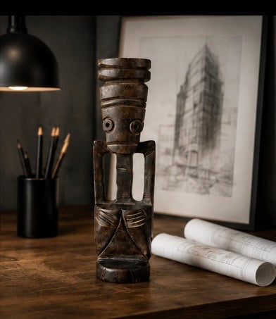 Sculpture Africaine Vintage en Bois Sculpté – Design Tribal Géométrique