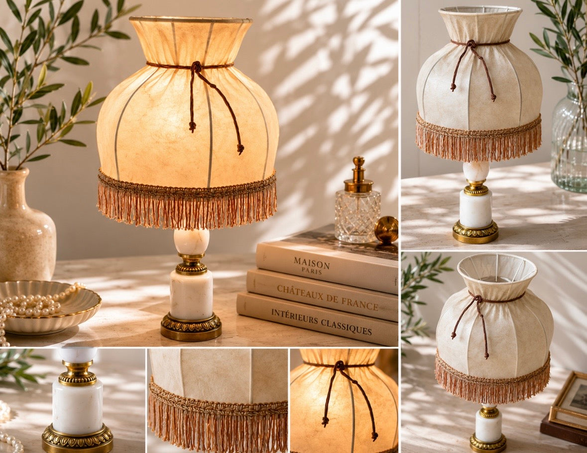 Lampe vintage albâtre & bronze doré – Années 60 – 35 cm