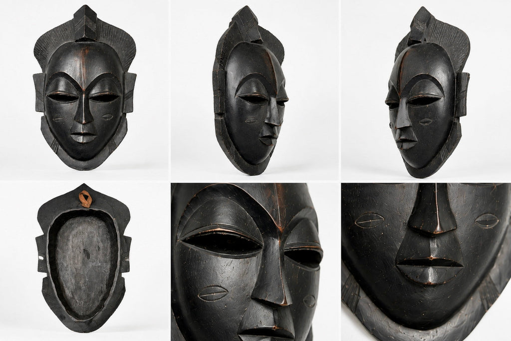Grand masque africain en bois sculpté noir – 40 cm