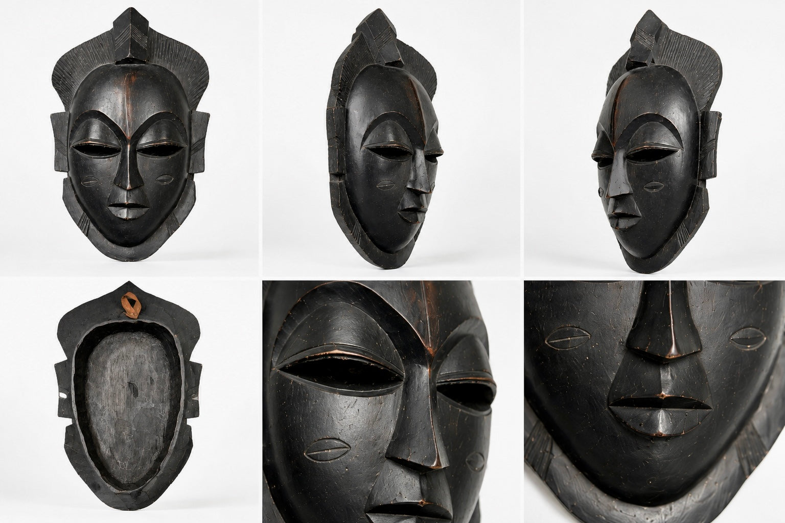 Grand masque africain en bois sculpté noir – 40 cm