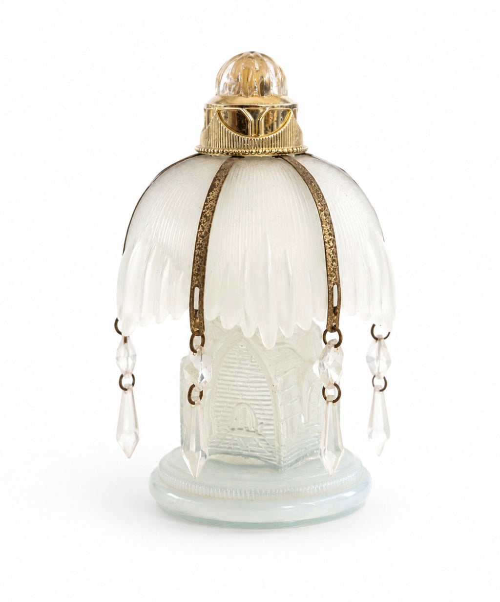 Flacon ancien en verre opalescent à pampilles – Élégance Belle Époque