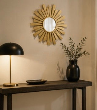 Miroir Soleil Vintage Doré – Design Mid-Century – Ø 27 cm