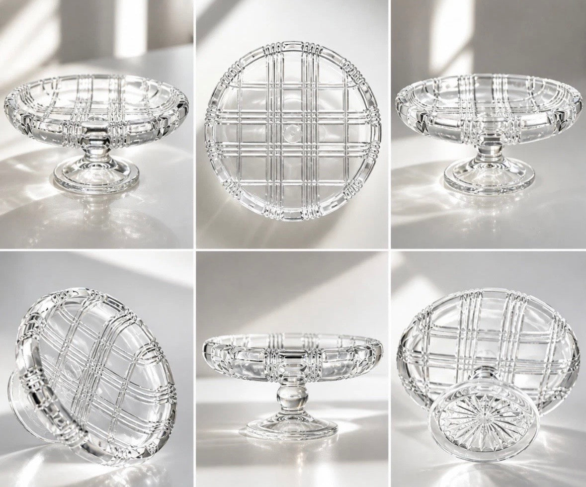 Mikasa Crystal Pedestal Bowl Art Deco Plaid Tartan — Bonbonnière Coupe sur Pied