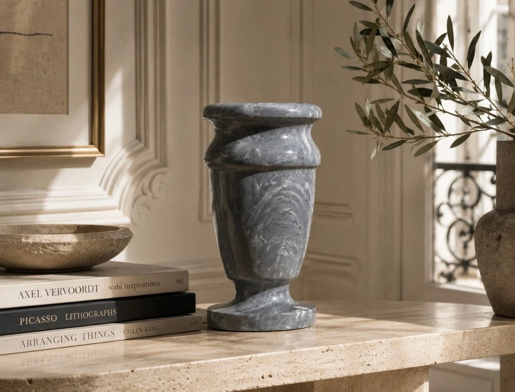 Vase en marbre Bardiglio gris italien vintage / Italian Marble Vase