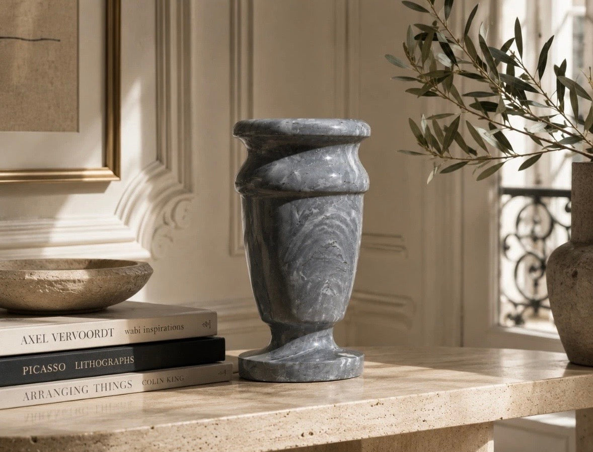 Vase en marbre Bardiglio gris italien vintage / Italian Marble Vase