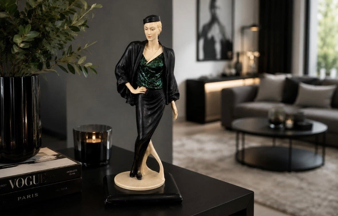 Figurine femme Art Déco signée Vittorio Tessaro — 1987, H. 24 cm