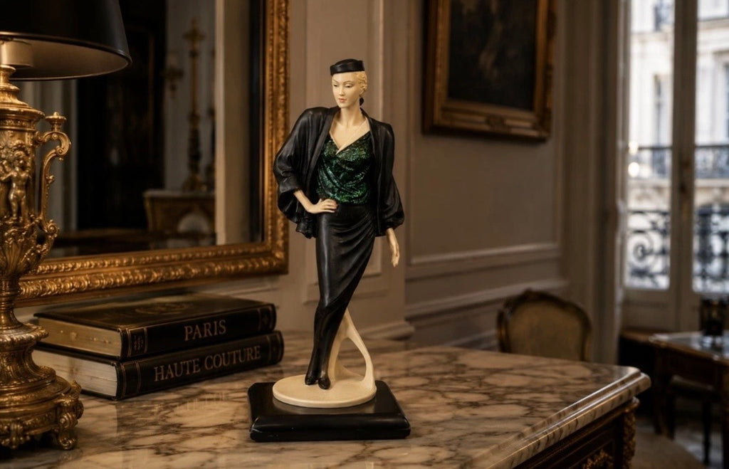 Figurine femme Art Déco signée Vittorio Tessaro — 1987, H. 24 cm