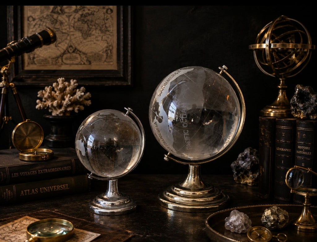 Globe terrestre décoratif en verre gravé – Lot de 2