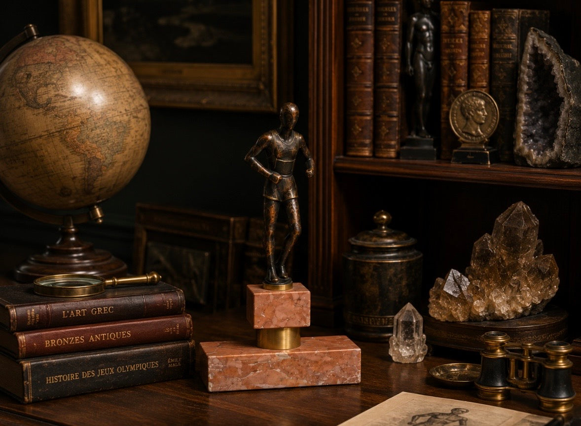 Statuette Athlète en Bronze sur Marbre Rose | Bronze Athlete Sculpture