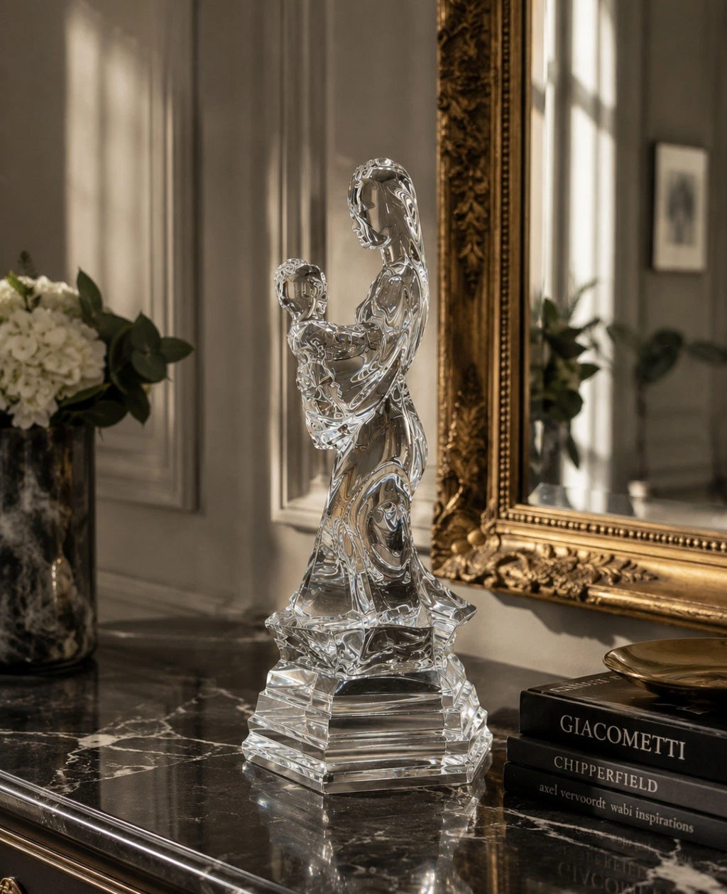 Sculpture cristal RCR — Mère & Enfant, cristal au plomb 24%, Italie, H. 26 cm