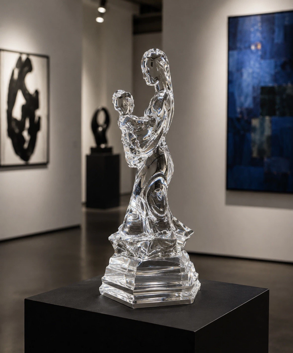 Sculpture cristal RCR — Mère & Enfant, cristal au plomb 24%, Italie, H. 26 cm
