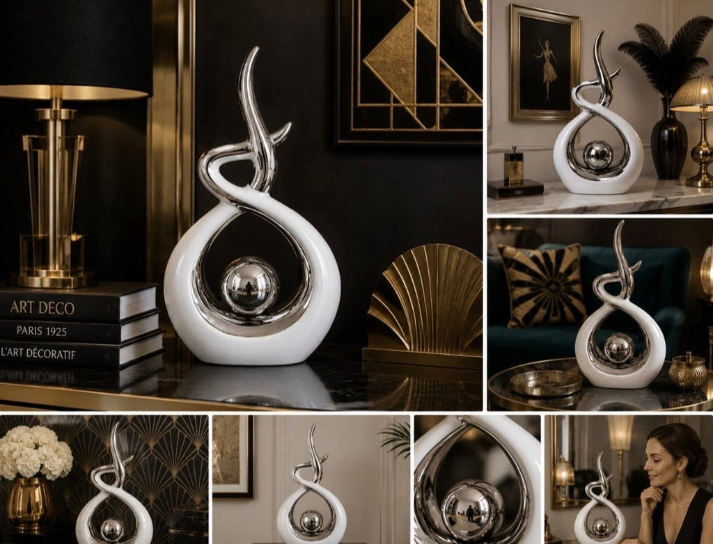 Sculpture Gestativo Art Abstrait Blanc Chrome — NK Curated Finds