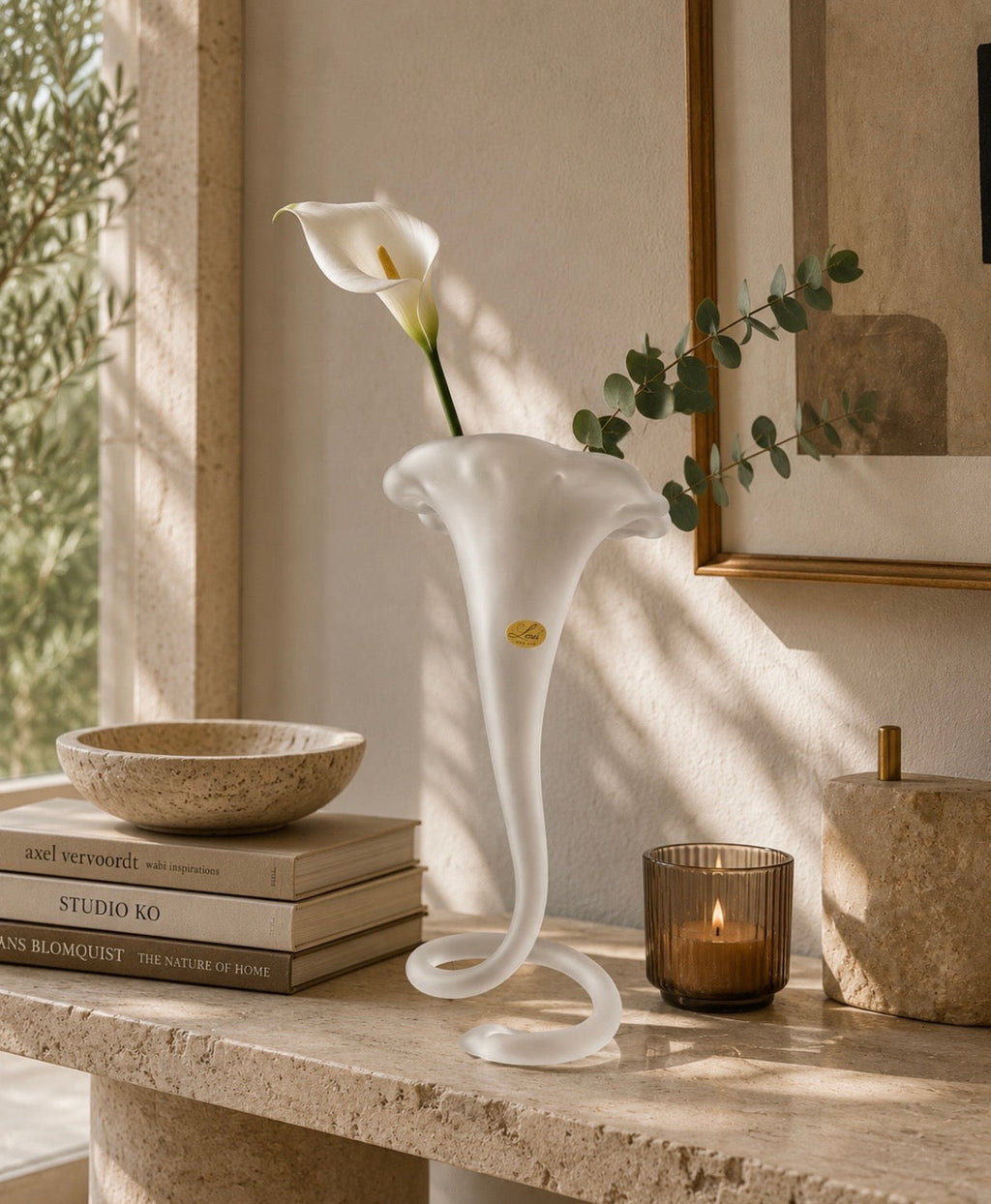 Vase soliflore sculptural en verre givré – Style italien