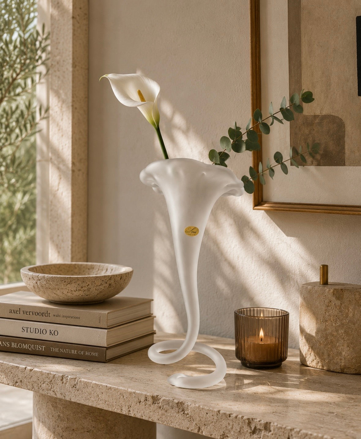 Vase soliflore sculptural en verre givré – Style italien