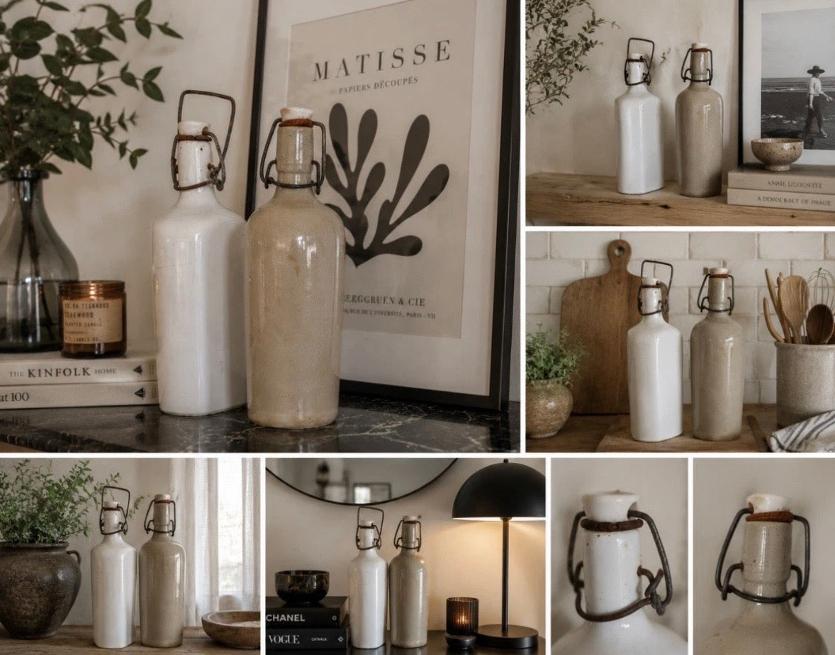 2 Bouteilles Bouillottes Anciennes En Grès – Dans Leur Jus