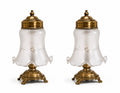 Paire de lampes de chevet vintage italiennes – Laiton & Verre satiné gravé