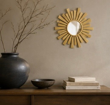 Miroir Soleil Vintage Doré – Design Mid-Century – Ø 27 cm