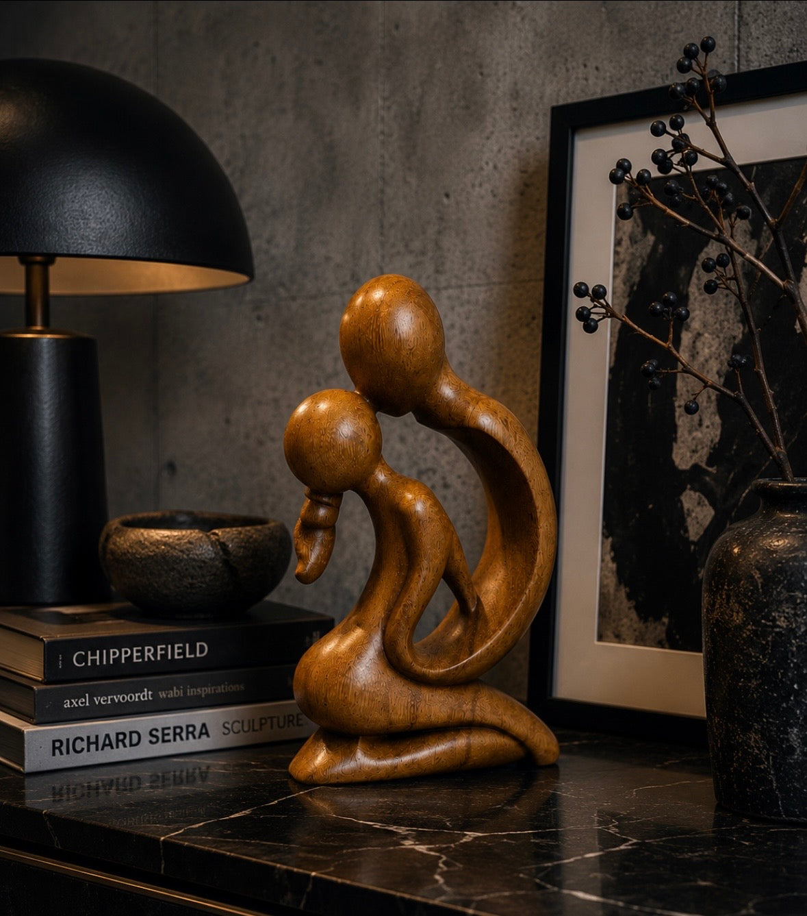 Sculpture en Bois – Maternité Abstraite