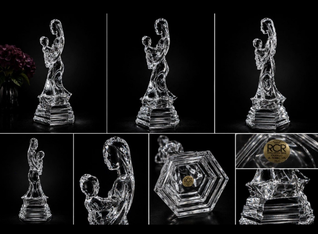Sculpture cristal RCR — Mère & Enfant, cristal au plomb 24%, Italie, H. 26 cm