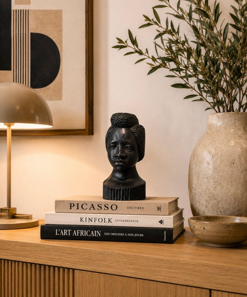 Buste africain en bois sculpté – Sculpture décorative vintage