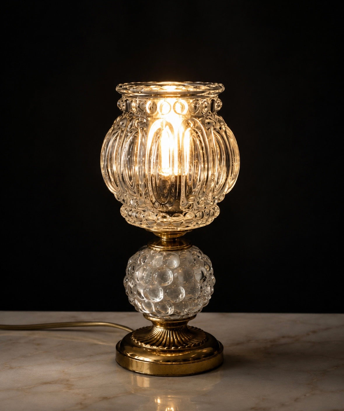 Lampe vintage en verre texturé et métal doré – Années 70