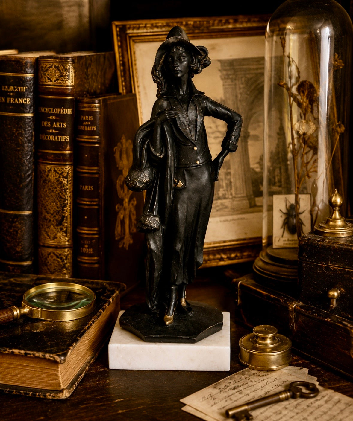 Figurine élégante sur socle en marbre – Esprit Art déco vintage