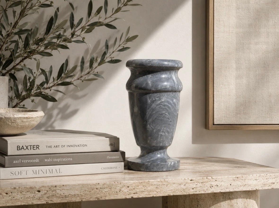 Vase en marbre Bardiglio gris italien vintage / Italian Marble Vase
