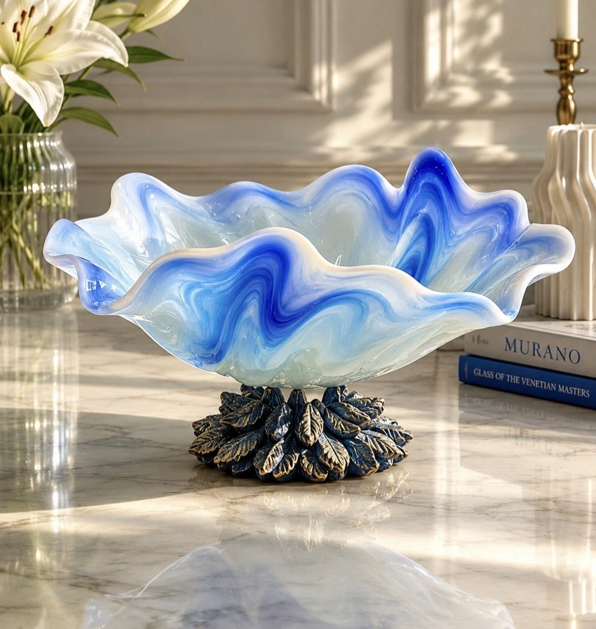 Coupe en verre d'art Murano — Arte Kristall Mery, bleu opalin marbré