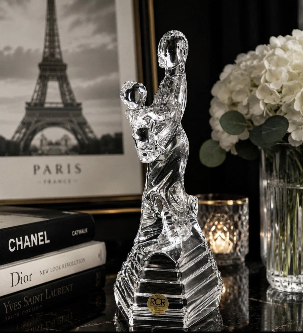 Sculpture Cristal Mère et Enfant RCR — Cristalleria Italiana 24% Plomb 26cm