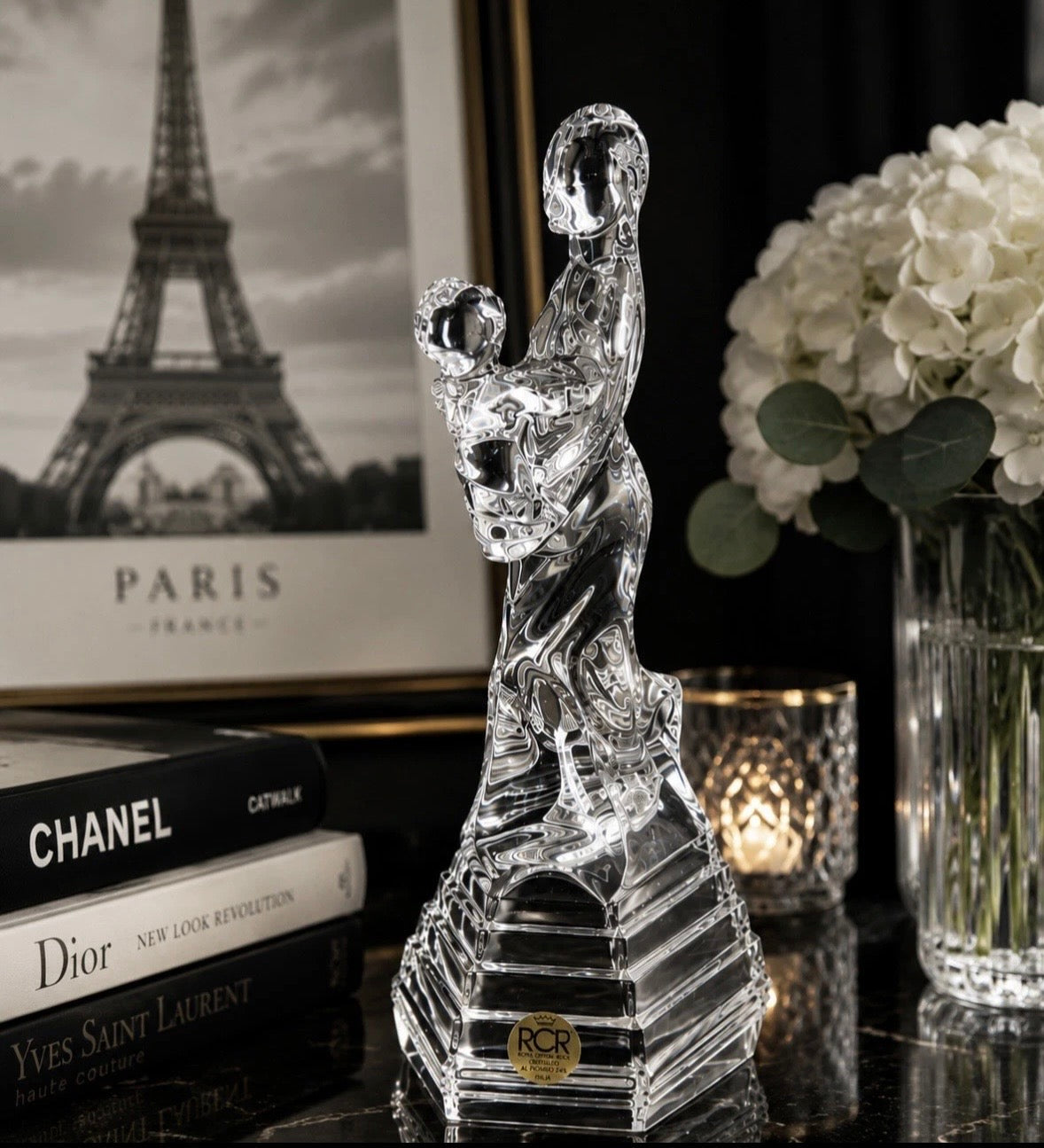 Sculpture Cristal Mère et Enfant RCR — Cristalleria Italiana 24% Plomb 26cm